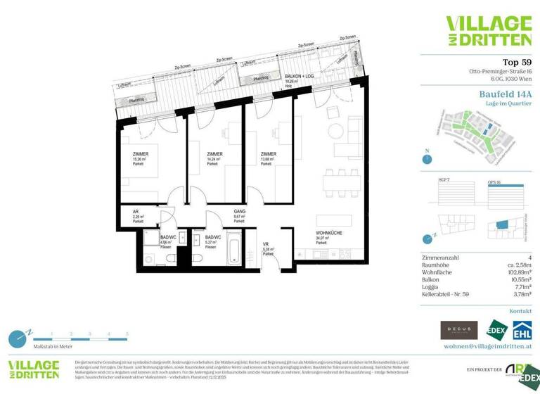 Wohnung zum Kauf - Erstbezug 934.000 € 4 Zimmer 102,9 m² 6. Geschoss Wien 1030