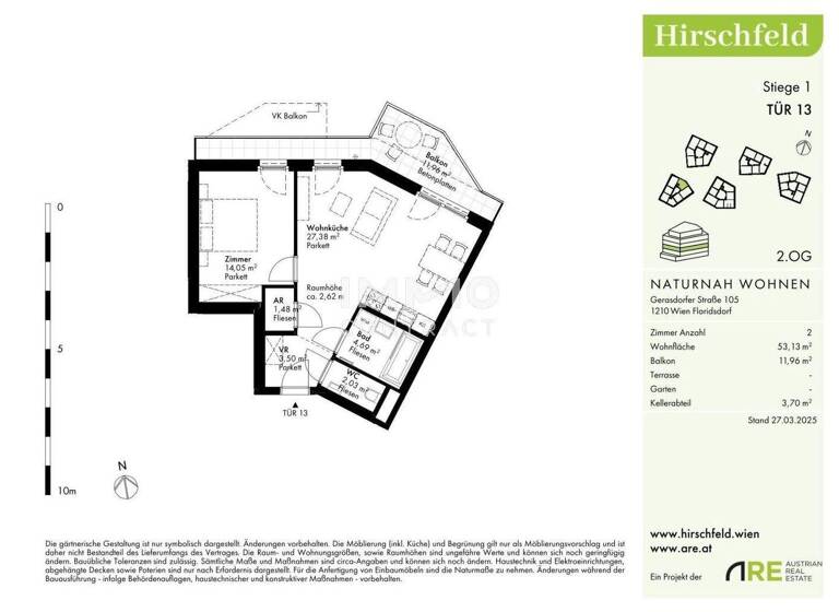 Wohnung zum Kauf - Erstbezug provisionsfrei 315.000 € 2 Zimmer 53,1 m² 2. Geschoss Wien 1210
