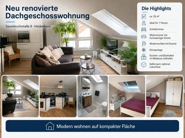 Wohnung zur Miete 700 € 2 Zimmer 35 m² 3. Geschoss frei ab 01.11.2026 Innenstadt Heidenheim an der Brenz 89518