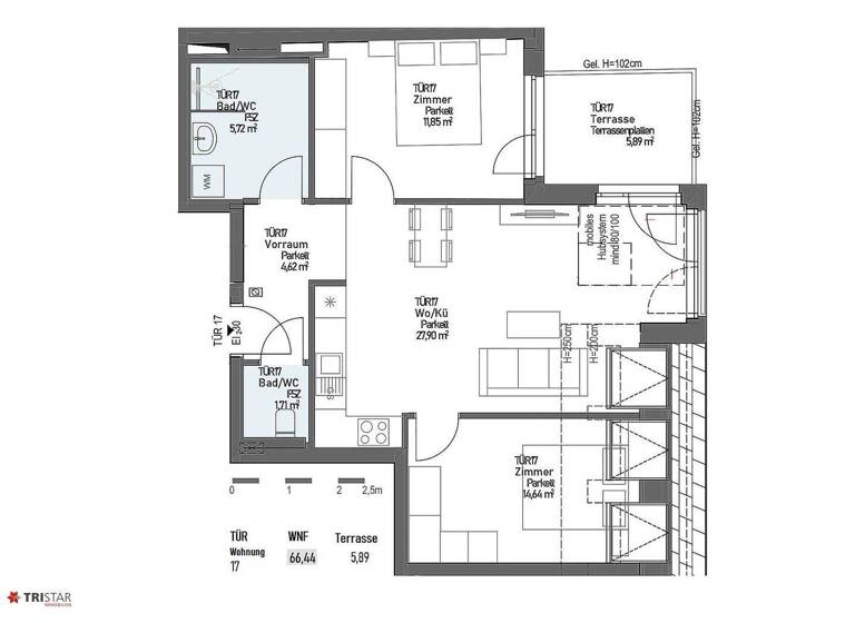 Wohnung zum Kauf - Erstbezug 369.000 € 3 Zimmer 66,4 m² 3. Geschoss frei ab sofort Wien 1220