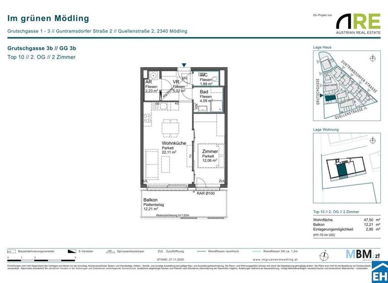 Wohnung zum Kauf - Erstbezug provisionsfrei 292.365 € 2 Zimmer 47,5 m² 2. Geschoss Grutschgasse 3b Mödling 2340
