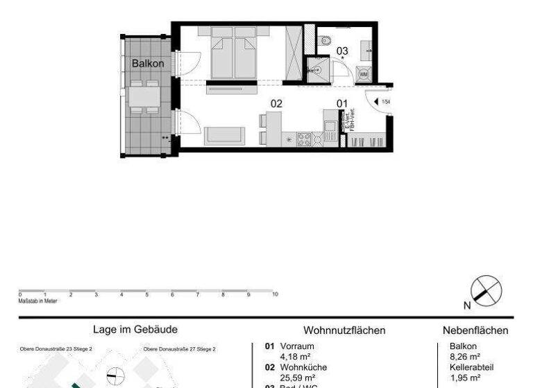 Wohnung zum Kauf - Erstbezug 355.000 € 1,5 Zimmer 34,9 m² 4. Geschoss Obere Donaustraße 23 Wien 1020