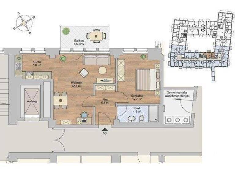 Wohnung zur Miete 690 € 2 Zimmer 53,2 m² 1. Geschoss frei ab 01.04.2026 Striesen-Ost Dresden 01277
