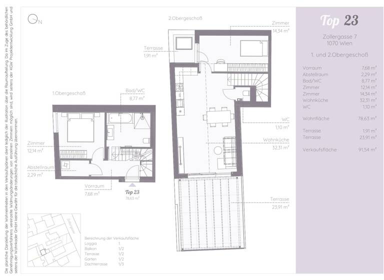 Wohnung zum Kauf 990.000 € 3 Zimmer 78,6 m² 1. Geschoss Zollergasse 7 Wien 1070