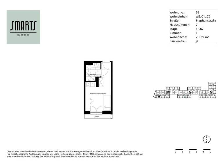 Studio zur Miete 500 € 1 Zimmer 20,3 m² 1. Geschoss frei ab 16.05.2026 Stephanstraße 7 St Peter Nürnberg 90478