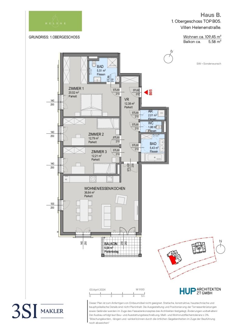 Wohnung zum Kauf 598.500 € 4 Zimmer 97,8 m²<br/>Wohnfläche 1.<br/>Geschoss Helenenstraße 1 Baden 2500