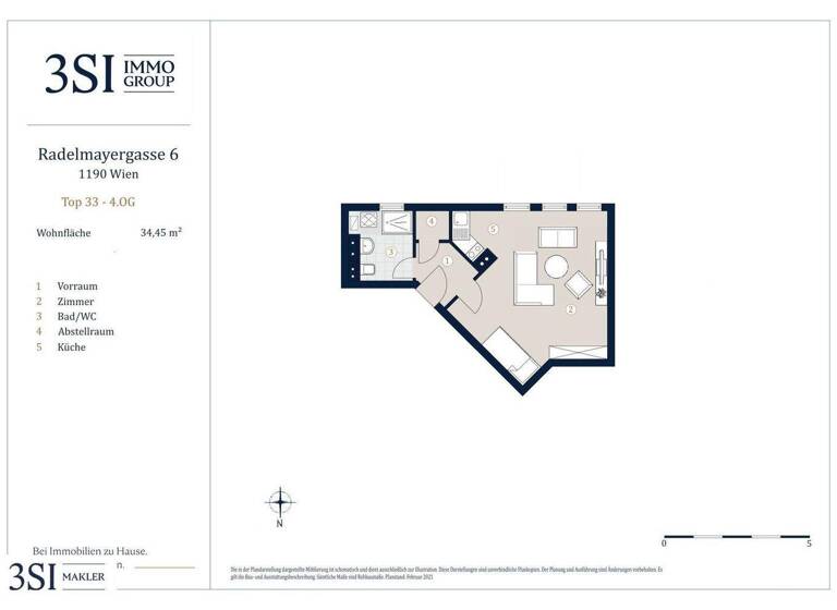 Studio zum Kauf 269.000 € 1 Zimmer 34,5 m² 4. Geschoss Radelmayergasse 6 Wien 1190