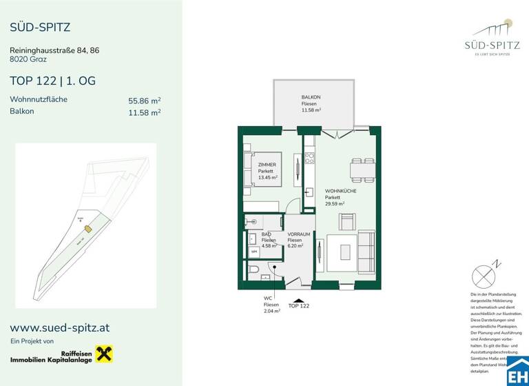 Wohnung zur Miete 606 € 2 Zimmer 55,9 m² 1. Geschoss Reininghausstraße Eggenberg Graz 8020