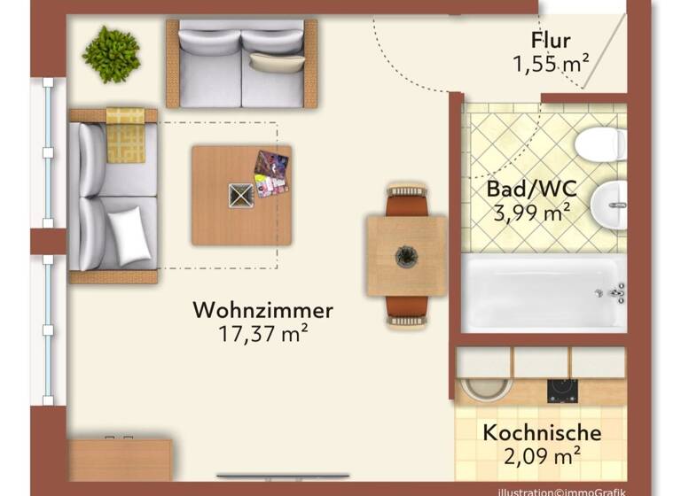 Studio zum Kauf 114.000 € 1 Zimmer 24,3 m²<br/>Wohnfläche 3.<br/>Geschoss Rosenau Nürnberg 90429