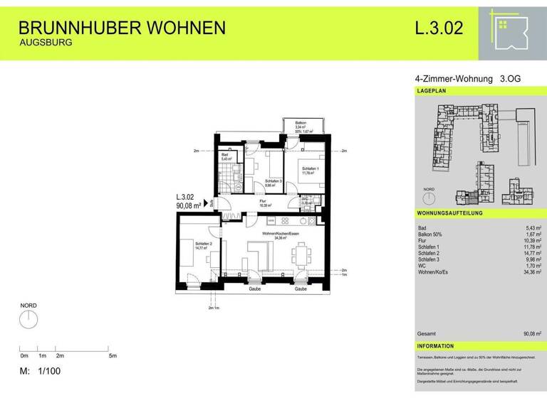 Wohnung zur Miete 1.486 € 4 Zimmer 90,1 m² frei ab sofort Oberhausen Augsburg 86154