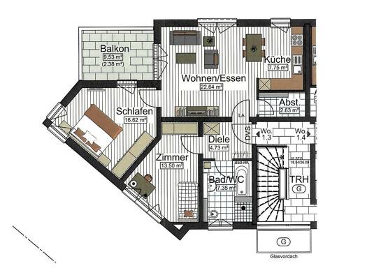 Wohnung zur Miete 1.070 € 3 Zimmer 77,6 m² 1. Geschoss frei ab sofort Senden Senden 89250