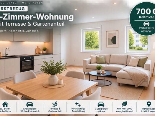 Terrassenwohnung zur Miete 690 € 2 Zimmer 54 m² Geschoss EG/2 frei ab 15.12.2026 Kirschenweg 6 Mühlhausen Mühlhausen 96172