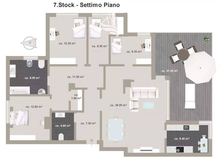 Studio zur Miete provisionsfrei 2.000 € 4 Zimmer 162 m² 7. Geschoss Bozen 39100