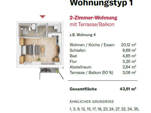 Wohnung zur Miete - Erstbezug 765 € 2 Zimmer 43,6 m² 2. Geschoss frei ab 01.11.2026 Zirndorf Zirndorf 90513