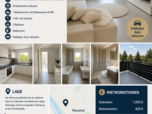 Wohnung zur Miete 1.200 € 4 Zimmer 95 m² Geschoss -1/6 frei ab 01.09.2026 Neuwied Neuwied 56564
