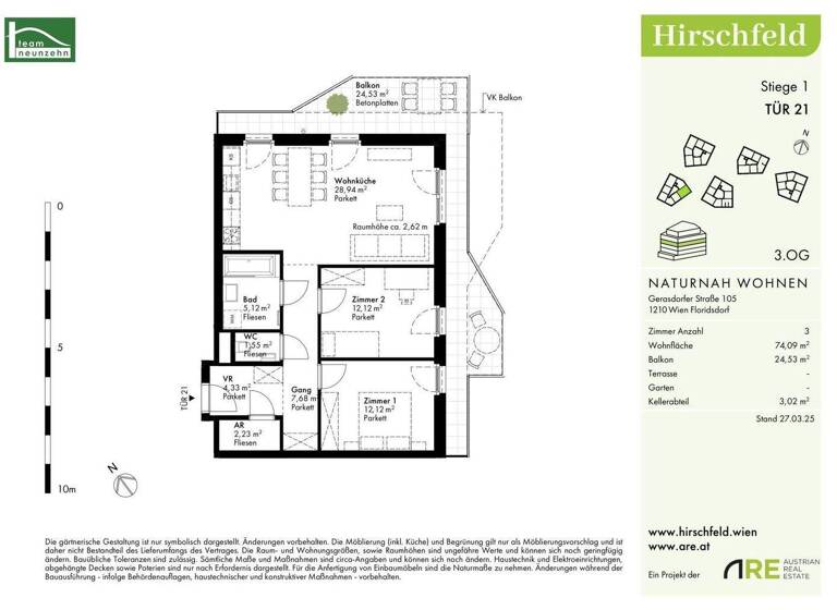 Wohnung zum Kauf - Erstbezug provisionsfrei 416.200 € 2 Zimmer 74,1 m² 3. Geschoss Gerasdorfer Straße 105 Wien 1210