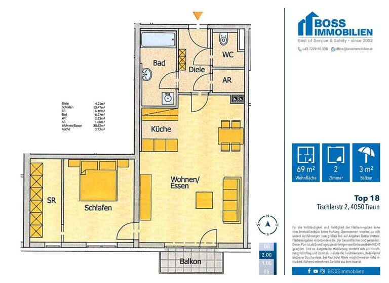 Wohnung zur Miete 600 € 2 Zimmer 69,3 m² 2. Geschoss frei ab 01.05.2026 Tischlerstraße 2 Traun 4050
