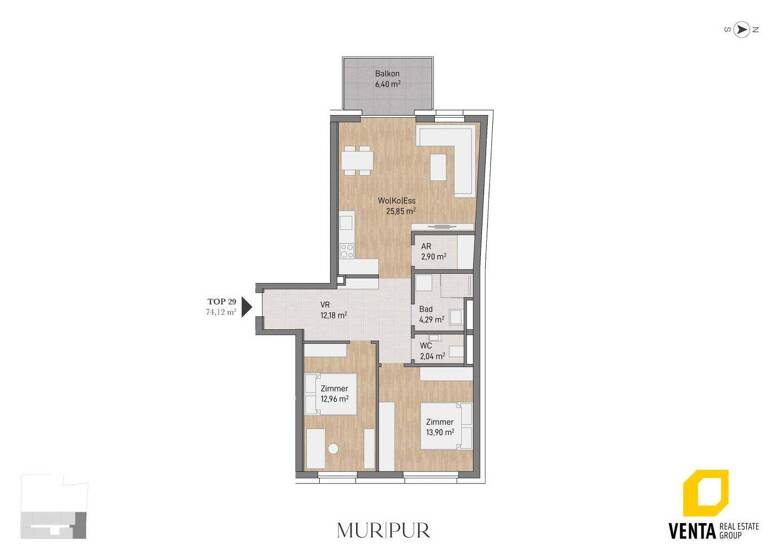 Wohnung zum Kauf 373.192 € 3 Zimmer 74,1 m² 4. Geschoss Lagergasse 56 Gries Graz 8020
