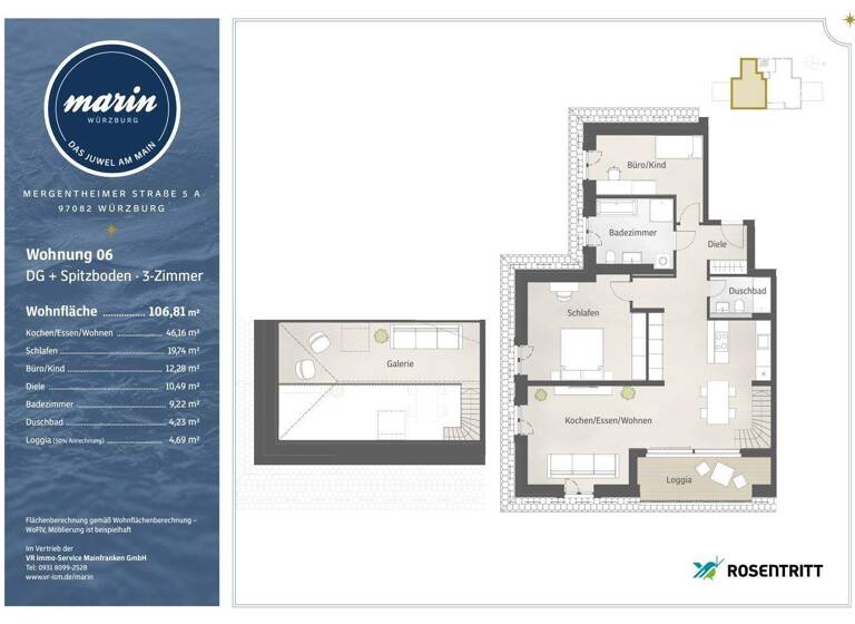 Wohnung zum Kauf 929.000 € 3 Zimmer 106,4 m² Heidingsfeld Würzburg 97082