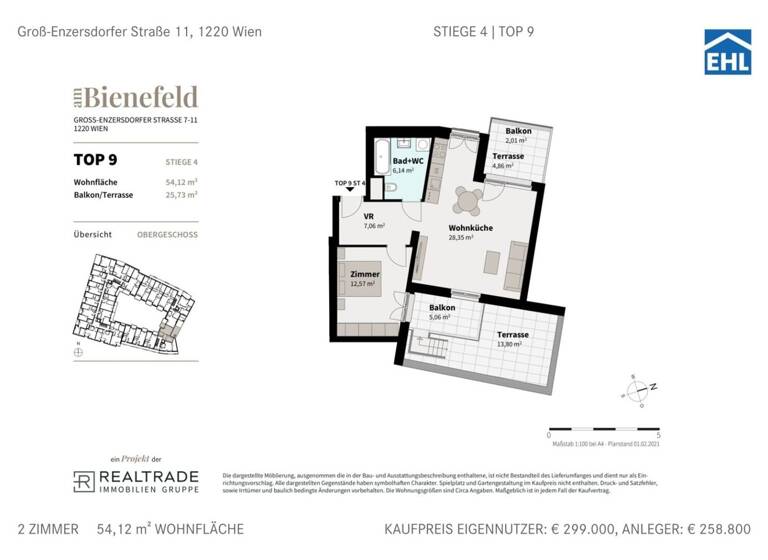 Wohnung zum Kauf 339.000 € 2 Zimmer 54,1 m² Wien 1220
