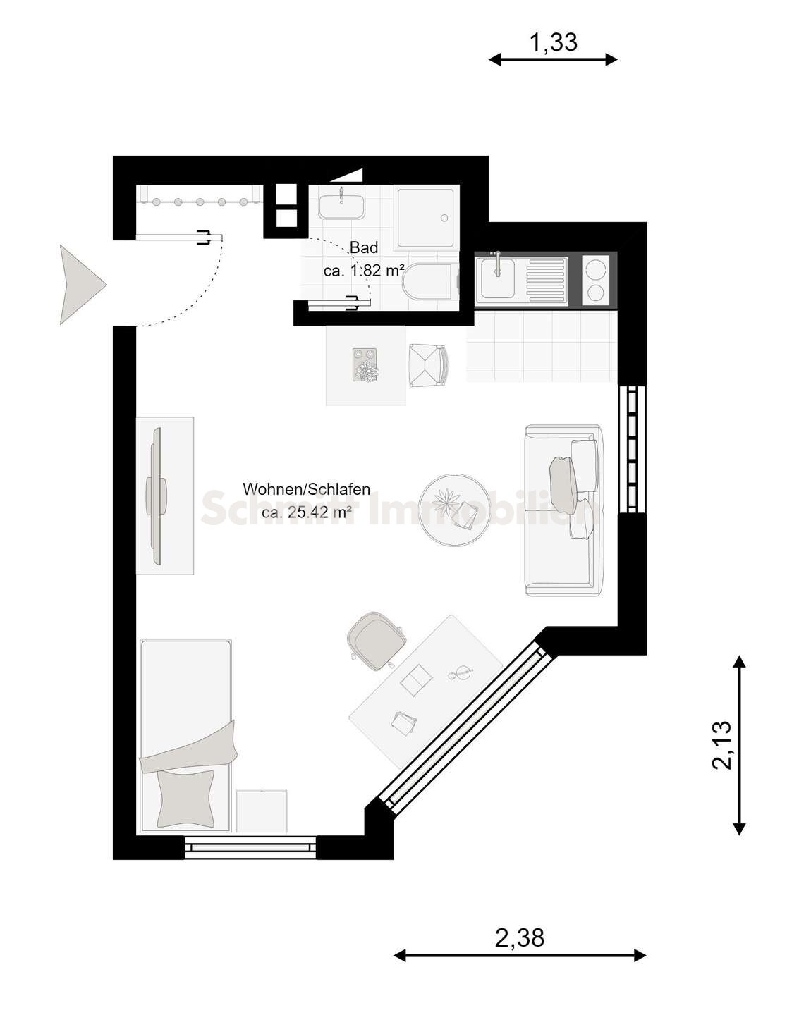 Wohnung zur Miete 410 € 1 Zimmer 27,2 m²<br/>Wohnfläche 1.<br/>Geschoss 01.03.2025<br/>Verfügbarkeit Schwanheim Frankfurt am Main 60529