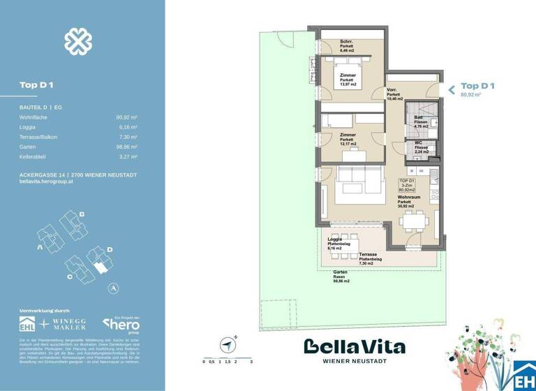 Wohnung zum Kauf - Erstbezug 386.900 € 3 Zimmer 80,9 m² EG Ackergasse Wiener Neustadt 2700
