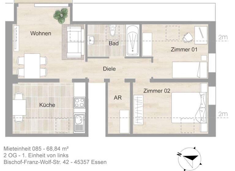 Wohnung zur Miete 721 € 3 Zimmer 68,8 m² 2. Geschoss frei ab 01.04.2026 Bischof-Franz-Wolf-Str. 42 Gerschede Essen 45357