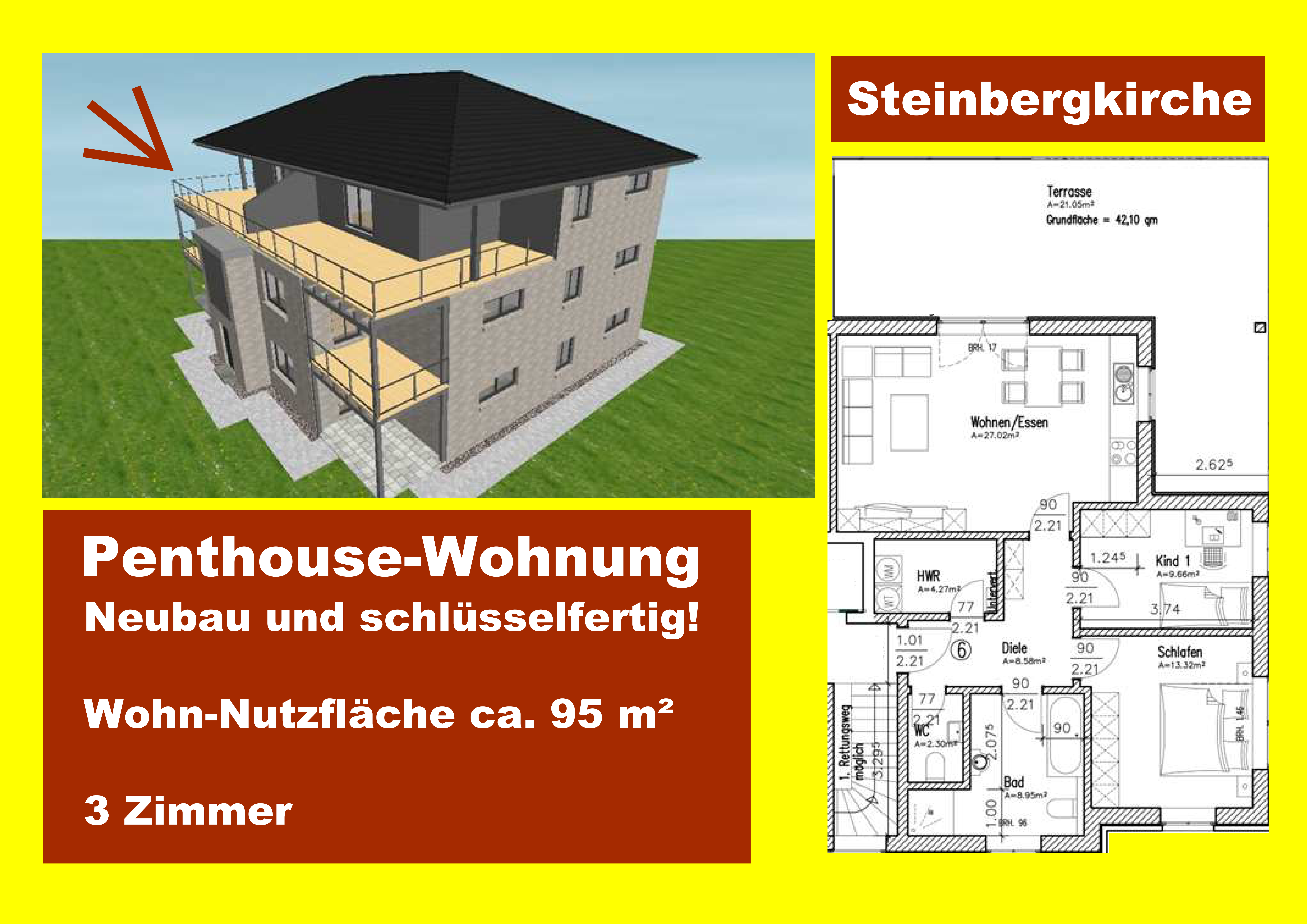 Penthouse zum Kauf 346.500 € 3 Zimmer 95 m²<br/>Wohnfläche 2.<br/>Geschoss ab sofort<br/>Verfügbarkeit Steinbergkirche Steinbergkirche 24972