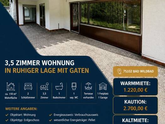 Wohnung zur Miete 920 € 3,5 Zimmer 110 m² Rollwasserweg 17 Bad Wildbad Bad Wildbad 75332