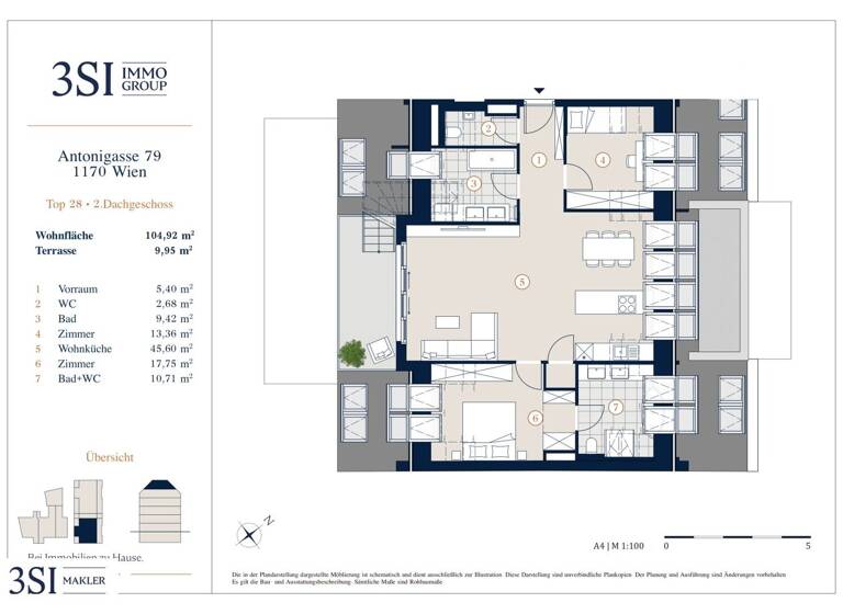 Wohnung zum Kauf - Erstbezug 1.192.000 € 3 Zimmer 104,9 m² 5. Geschoss Antonigasse 79 Wien 1170