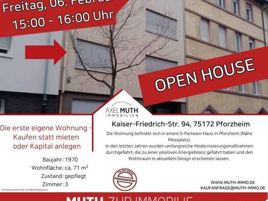 Wohnung zum Kauf 209.000 € 3 Zimmer 71 m² 1. Geschoss Kaiser-Friedrich-Str. 94 Südweststadt Pforzheim 75172