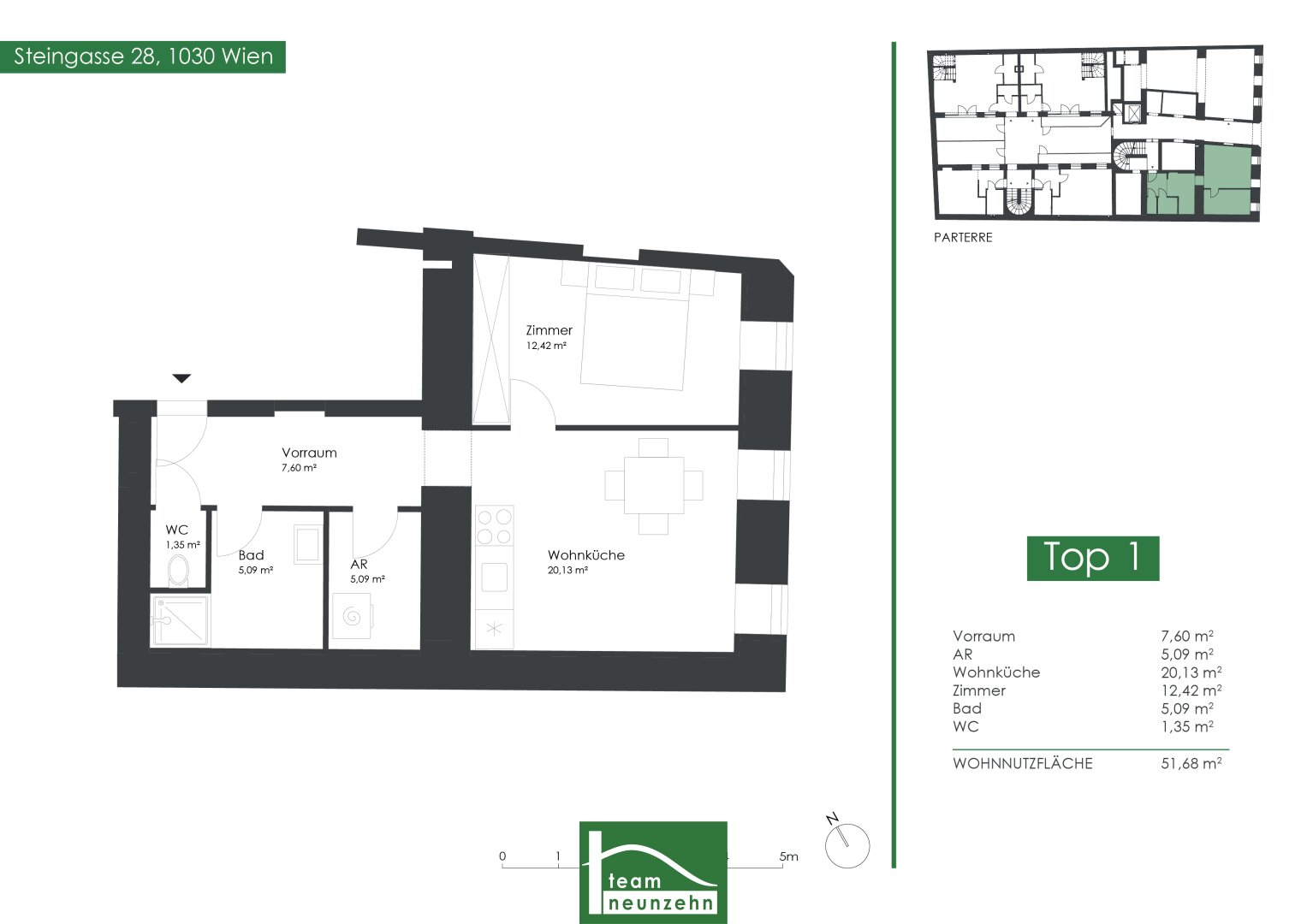 Wohnung zum Kauf 279.000 € 2 Zimmer 51,8 m²<br/>Wohnfläche EG<br/>Geschoss Steingasse 28 Wien 1030