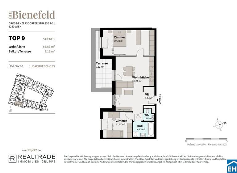Wohnung zum Kauf - Erstbezug 371.400 € 3 Zimmer 67,9 m² 2. Geschoss Groß-Enzersdorfer Straße Wien 1220