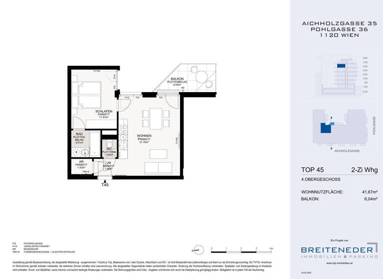 Wohnung zum Kauf - Erstbezug 350.000 € 2 Zimmer 41,7 m² 4. Geschoss Wien 1120