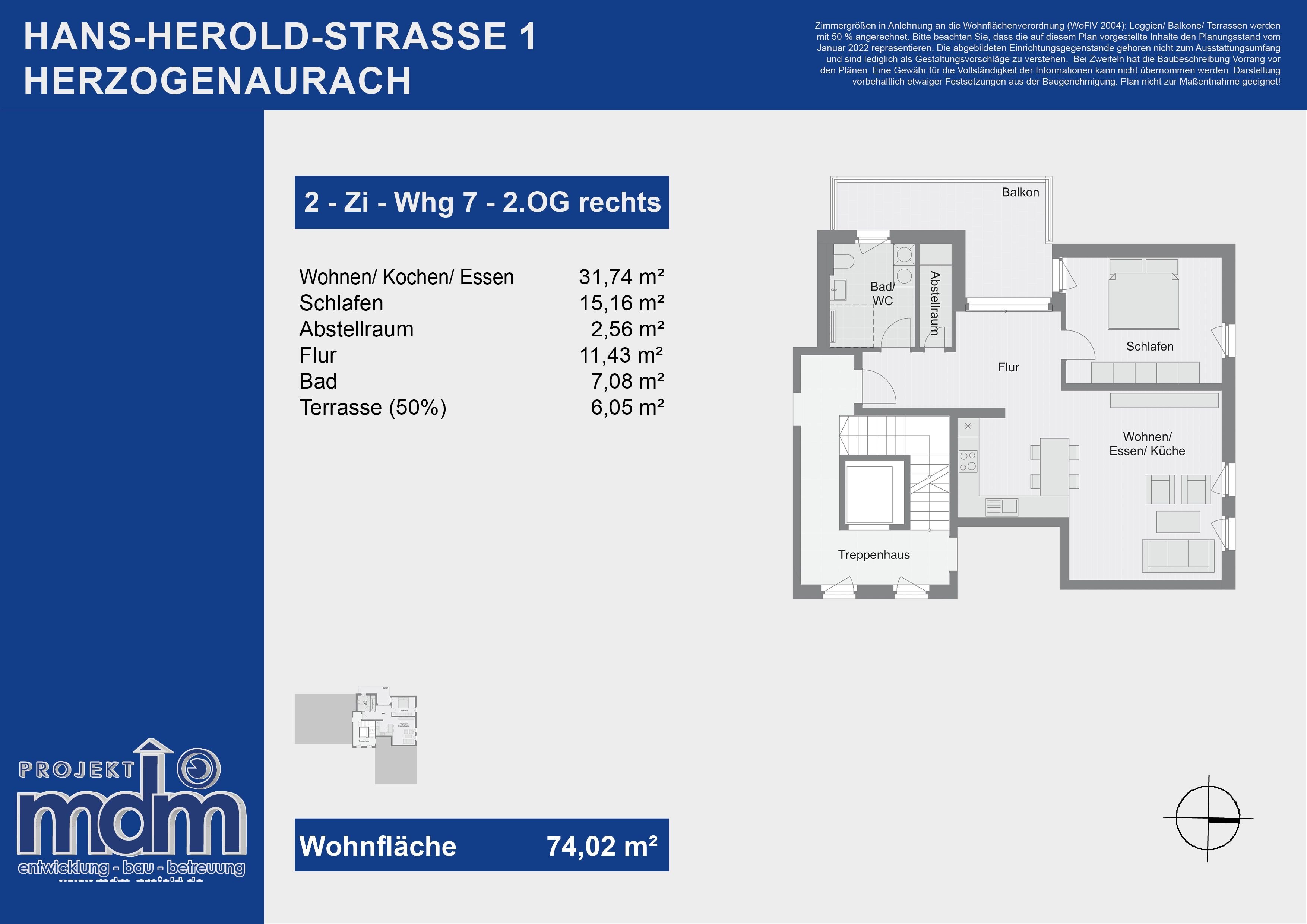 Wohnung zur Miete 1.280 € 2 Zimmer 75 m²<br/>Wohnfläche 2.<br/>Geschoss Hans-Herold-Str.1 Herzogenaurach 5 Herzogenaurach 91074