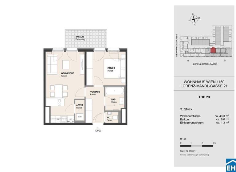Wohnung zur Miete 795 € 2 Zimmer 43,3 m² 3. Geschoss frei ab 15.04.2026 Lorenz-Mandl-Gasse Wien 1160