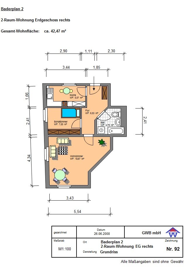 Wohnung zur Miete 340 € 2 Zimmer 42 m²<br/>Wohnfläche EG<br/>Geschoss Baderplan 2 Grimma Grimma 04668