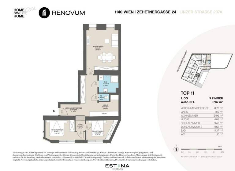 Wohnung zum Kauf - Erstbezug 380.000 € 3 Zimmer 67,6 m² 1. Geschoss Zehetnergasse Wien 1140