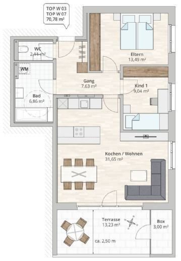 Terrassenwohnung zum Kauf provisionsfrei 485.000 € 3 Zimmer 70,8 m²<br/>Wohnfläche 2.<br/>Geschoss Illstraße 39 Feldkirch 6800