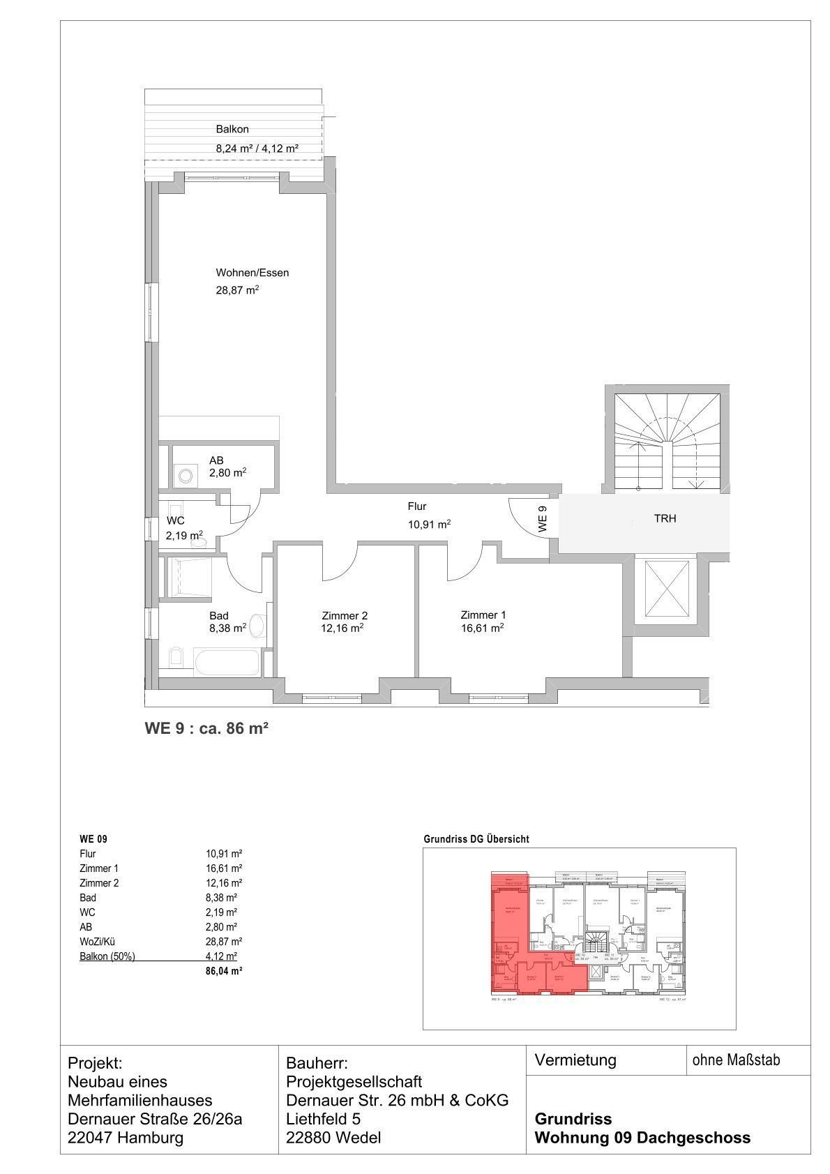 Wohnung zur Miete 1.806 € 3 Zimmer 86 m²<br/>Wohnfläche 2.<br/>Geschoss ab sofort<br/>Verfügbarkeit Dernauer Straße 26 Wandsbek Hamburg 22047