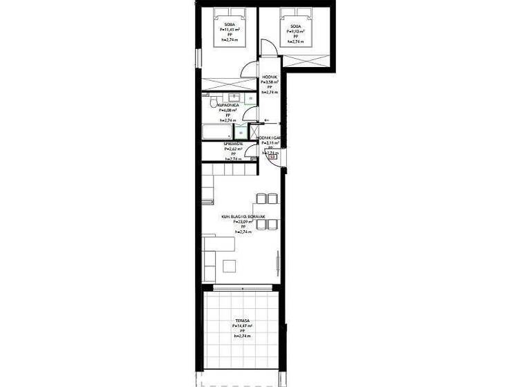 Wohnung zum Kauf 238.000 € 2 Zimmer 60 m² Okrug
