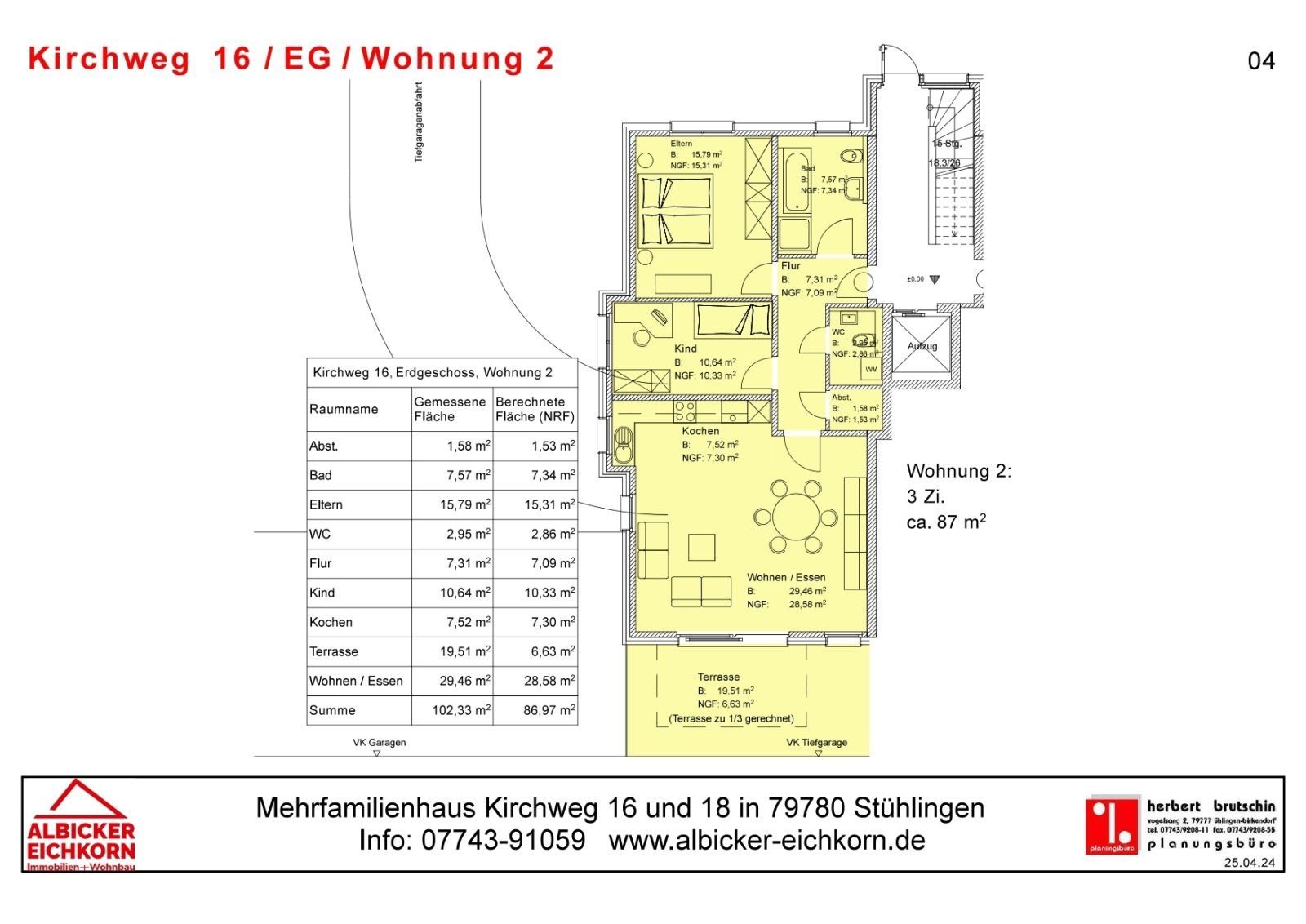 Wohnung zum Kauf provisionsfrei 356.700 € 3 Zimmer 87 m²<br/>Wohnfläche Kirchweg 16 Stühlingen Stühlingen 79780