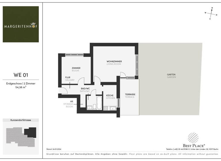 Wohnung zum Kauf provisionsfrei 243.000 € 2 Zimmer 54,4 m²<br/>Wohnfläche EG<br/>Geschoss Kunzendorfstraße 2 Zehlendorf Berlin 14165