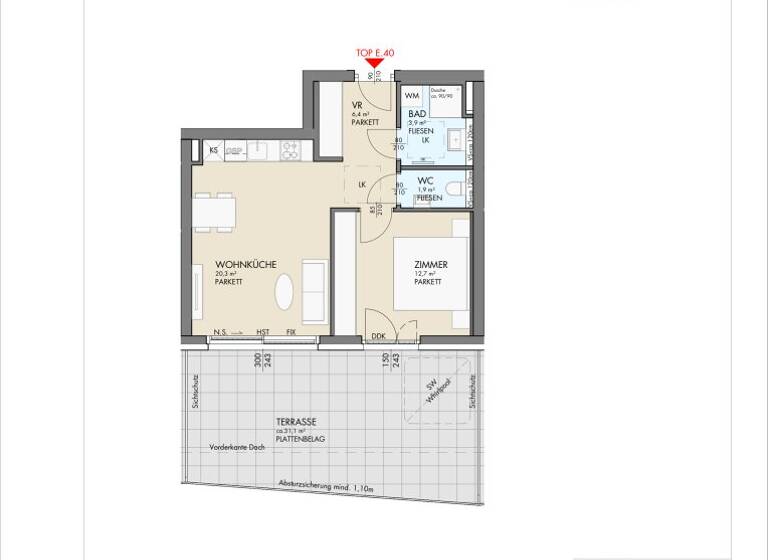 Penthouse zum Kauf - Erstbezug 319.000 € 2 Zimmer 45,2 m² 6. Geschoss Kohldorfer Straße 96 St. Martin Klagenfurt am Wörthersee 9020