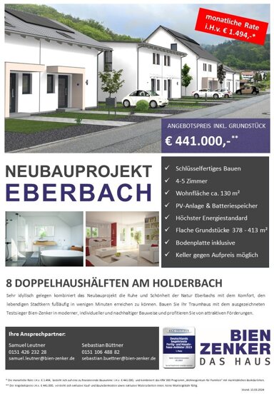 Doppelhaushälfte zum Kauf 441.700 € 5 Zimmer 138 m² 387 m² Grundstück Eberbach Eberbach 69412