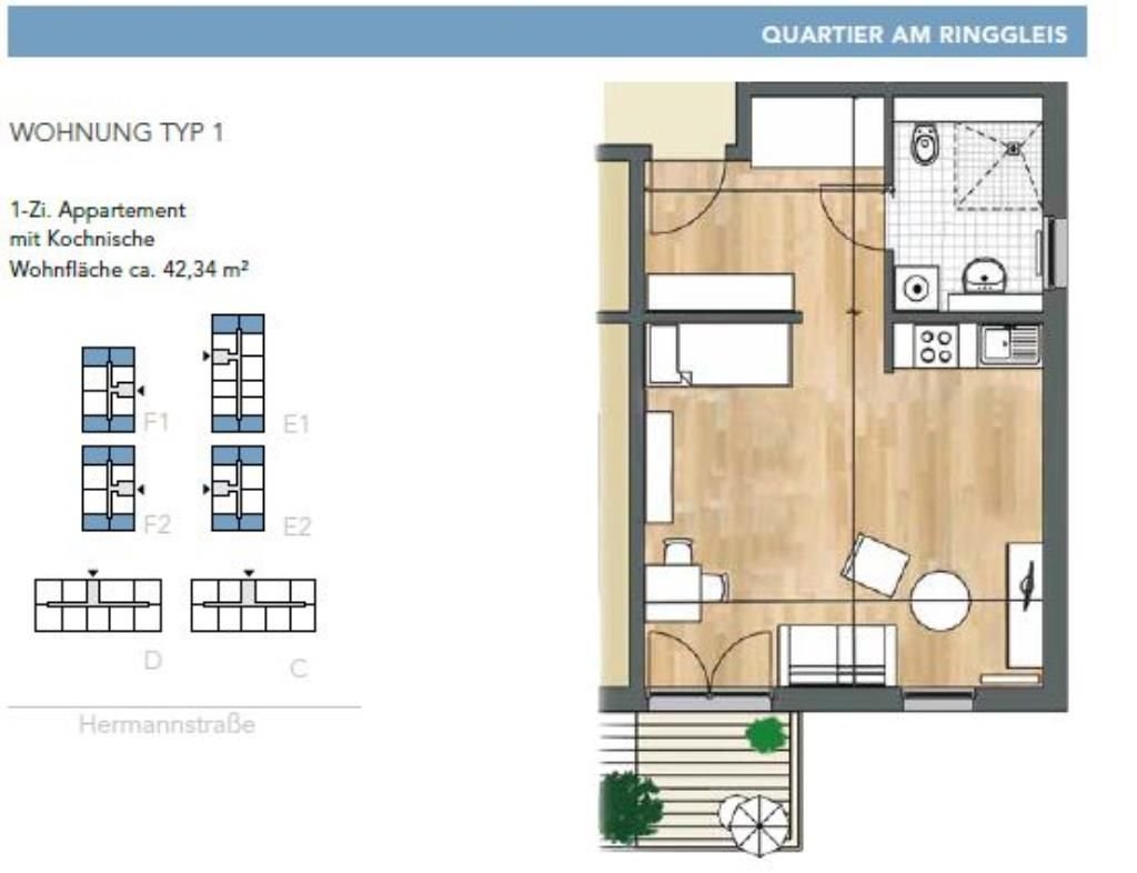 Studio zur Miete 446 € 1 Zimmer 42,3 m²<br/>Wohnfläche Hermannstraße 21 Petritor - Nord Braunschweig 38114