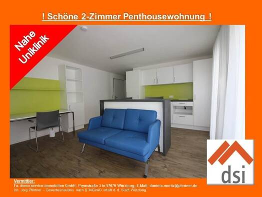 Penthouse zur Miete 665 € 2 Zimmer 57,1 m² 2. Geschoss frei ab sofort Am Schwarzenberg 13a Lindleinsmühle Würzburg 97078
