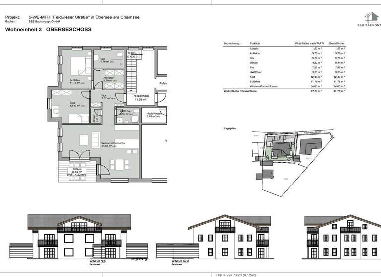 Wohnung zum Kauf - Erstbezug provisionsfrei 657.000 € 3 Zimmer 87,5 m² 2. Geschoss frei ab sofort Feldwies Übersee 83236