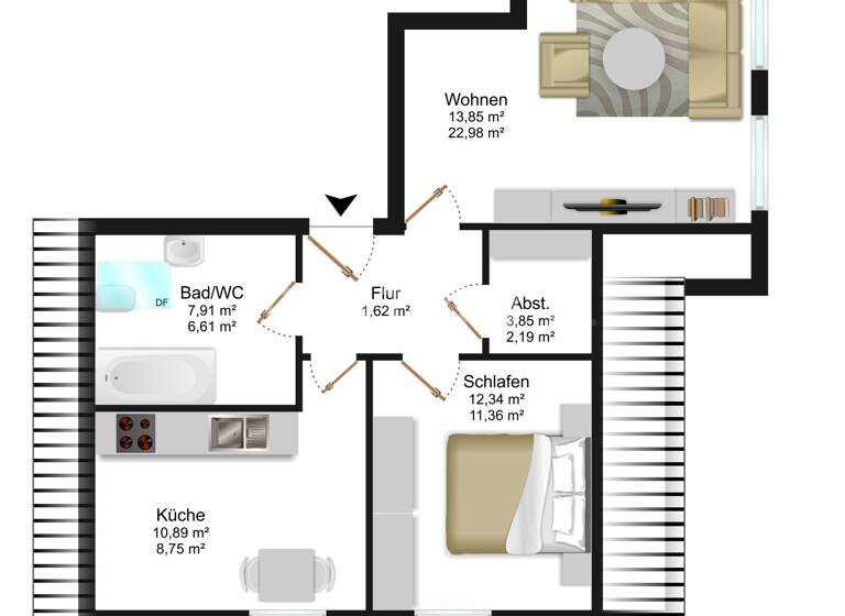 Wohnung zur Miete 1.000 € 2 Zimmer 64 m²<br/>Wohnfläche Dachgeschoss, 2.<br/>Geschoss ab sofort<br/>Verfügbarkeit Fredersdorf-Süd Fredersdorf 15370