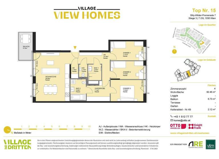 Wohnung zum Kauf - Erstbezug 799.000 € 4 Zimmer 92,5 m² 7. Geschoss Wien 1030